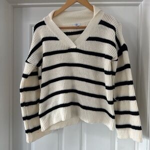 SOLD Striped V-Neck Sweater - Black and White